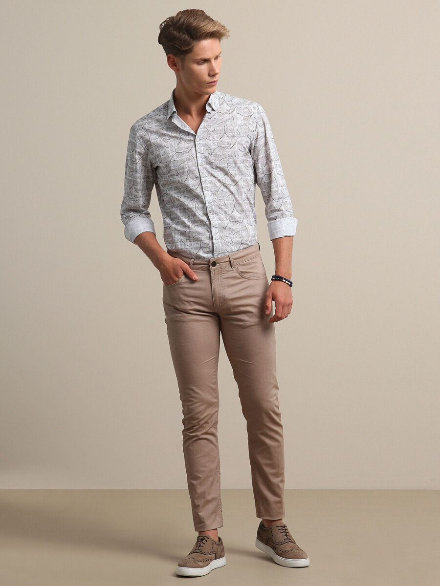 Somon Dokuma Slim Fit Casual Pamuk Karışımlı Pantolon - 1