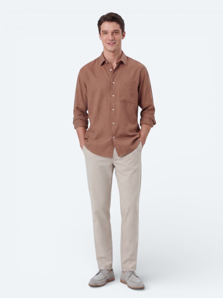 Somon Düz Oversize Fit Uzun Dokuma Casual Gömlek - 2