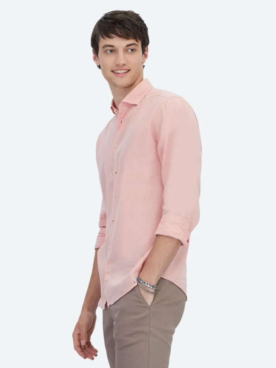 Somon Düz Regular Fit Dokuma Casual Pamuk Karışımlı Gömlek - 5