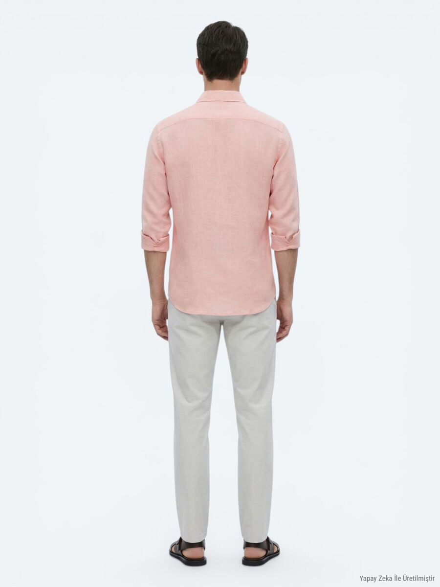 Somon Düz Regular Fit Uzun Dokuma Casual Pamuk Karışımlı Gömlek - 5