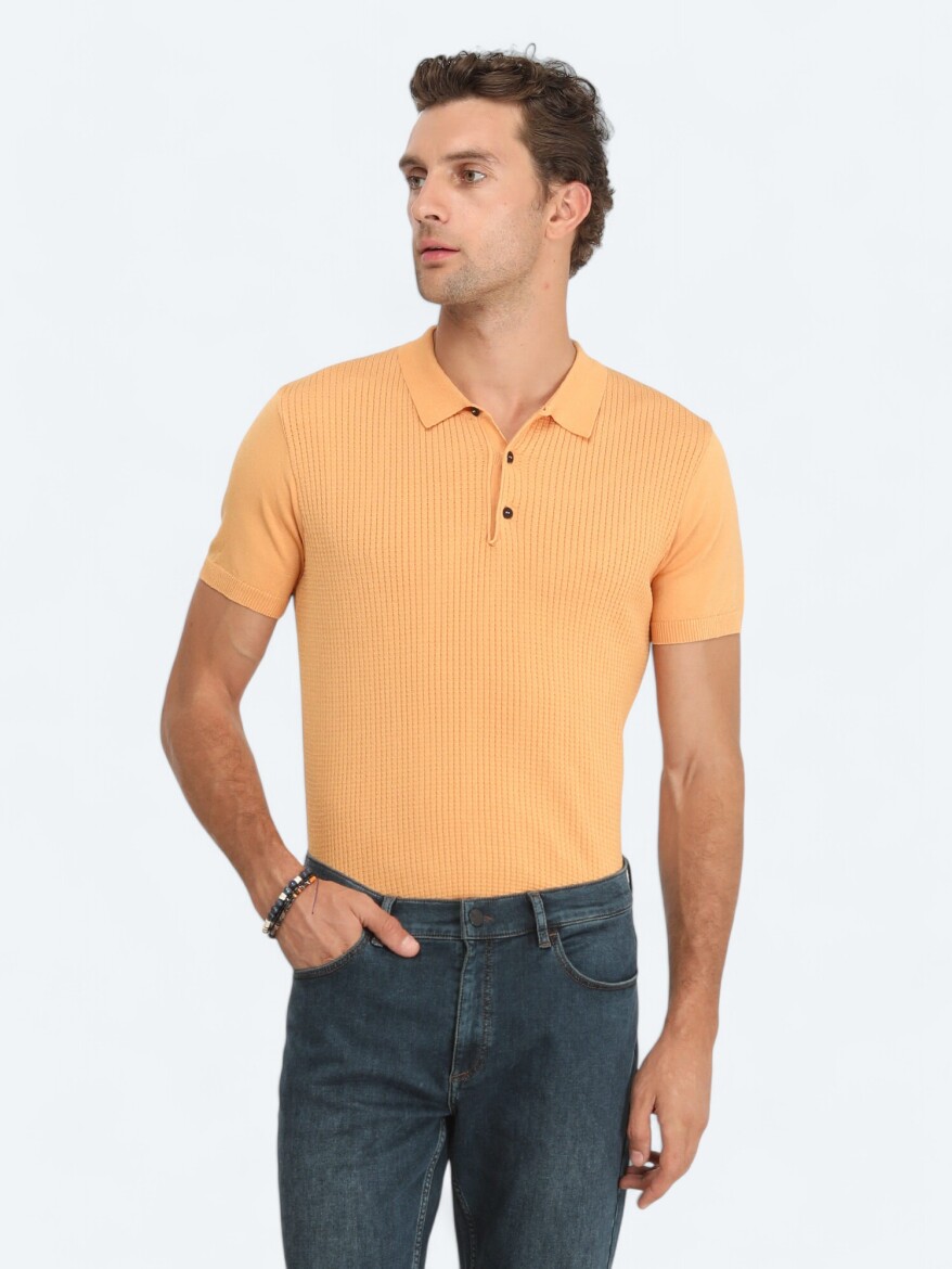 Somon Polo Yaka Jakarlı Triko - 1
