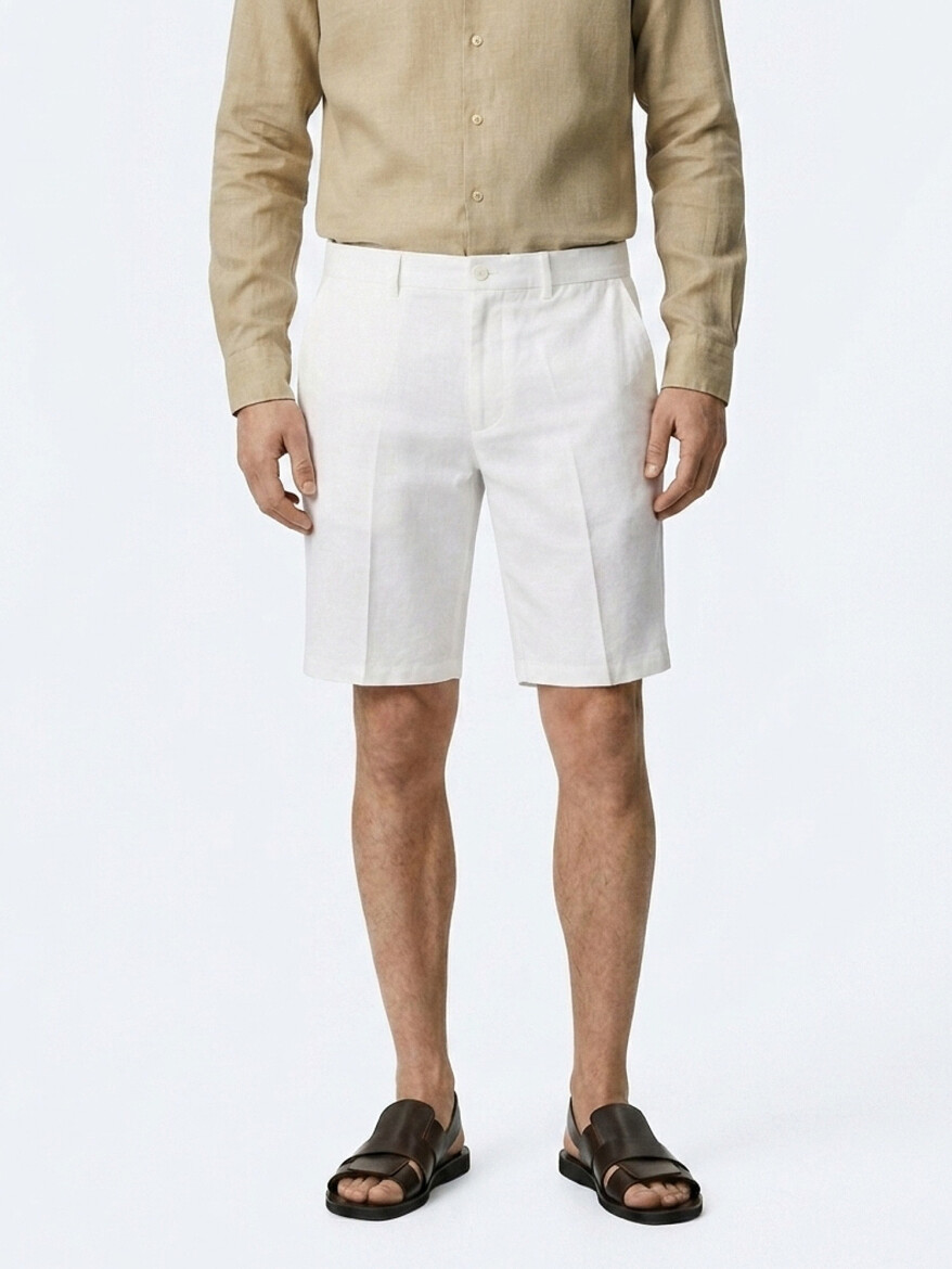 Stone Material Jogging Fit Casual Cotton Blended Bermuda - KİP