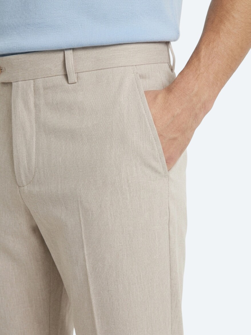 Stone Material Relaxed Fit Casual Linen Blended Trousers - 2