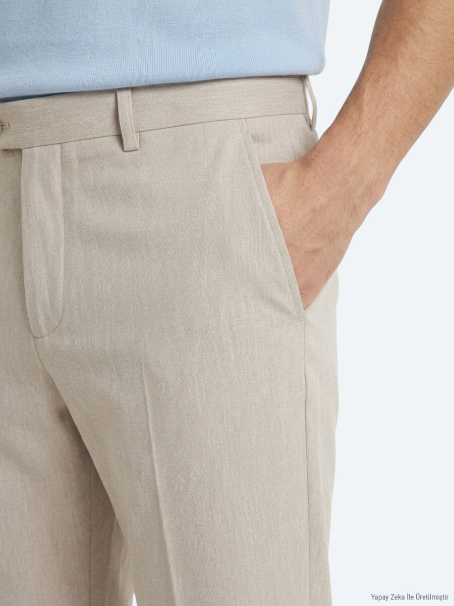 Stone Material Relaxed Fit Casual Linen Blended Trousers - 2