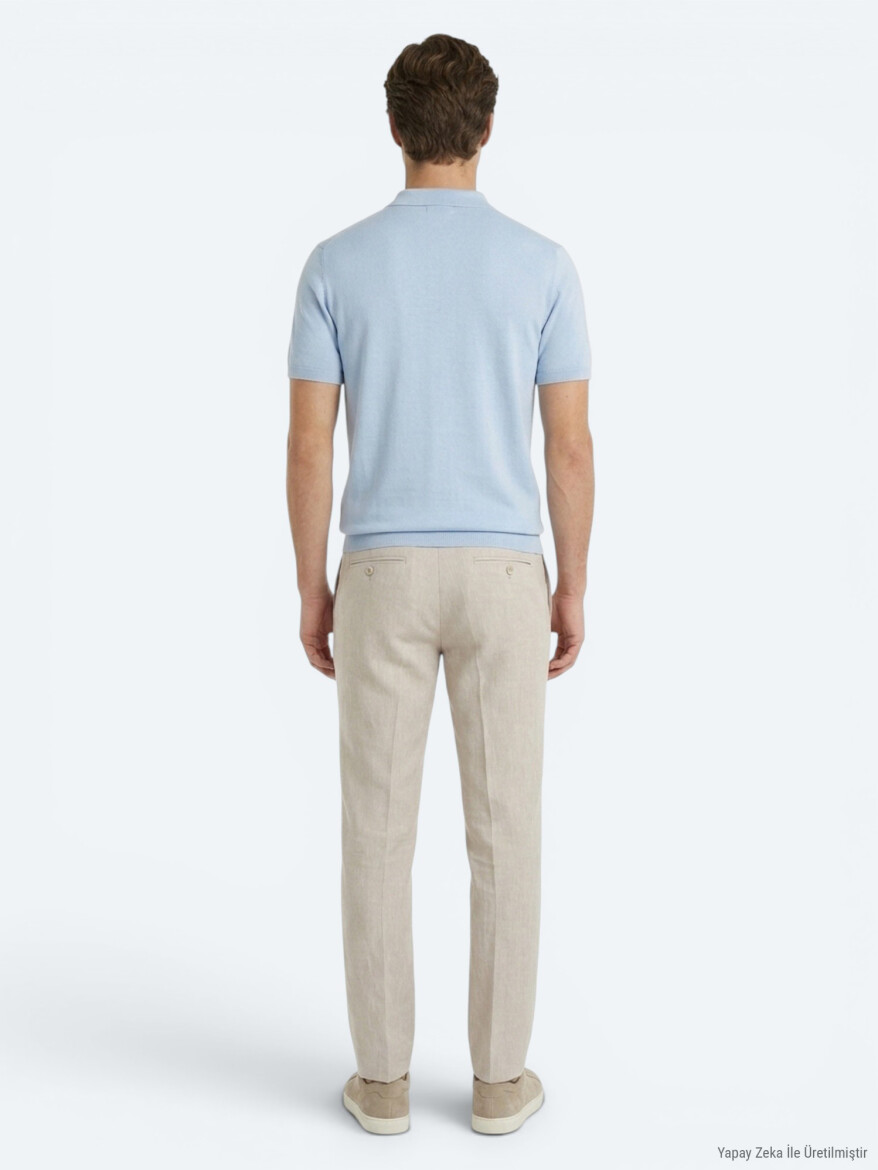 Stone Material Relaxed Fit Casual Linen Blended Trousers - 5