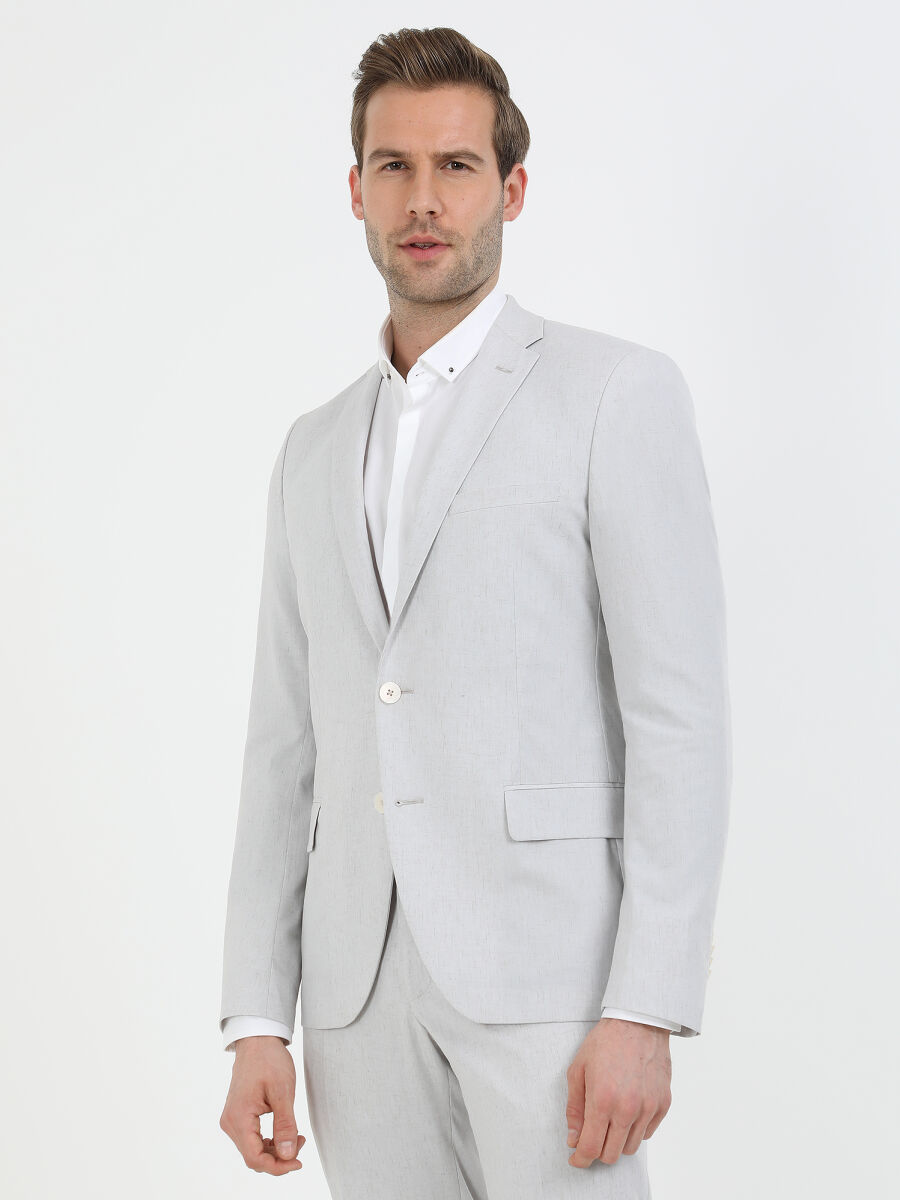 Stone Patterned Slim Fit Linen Blended Suit - 2
