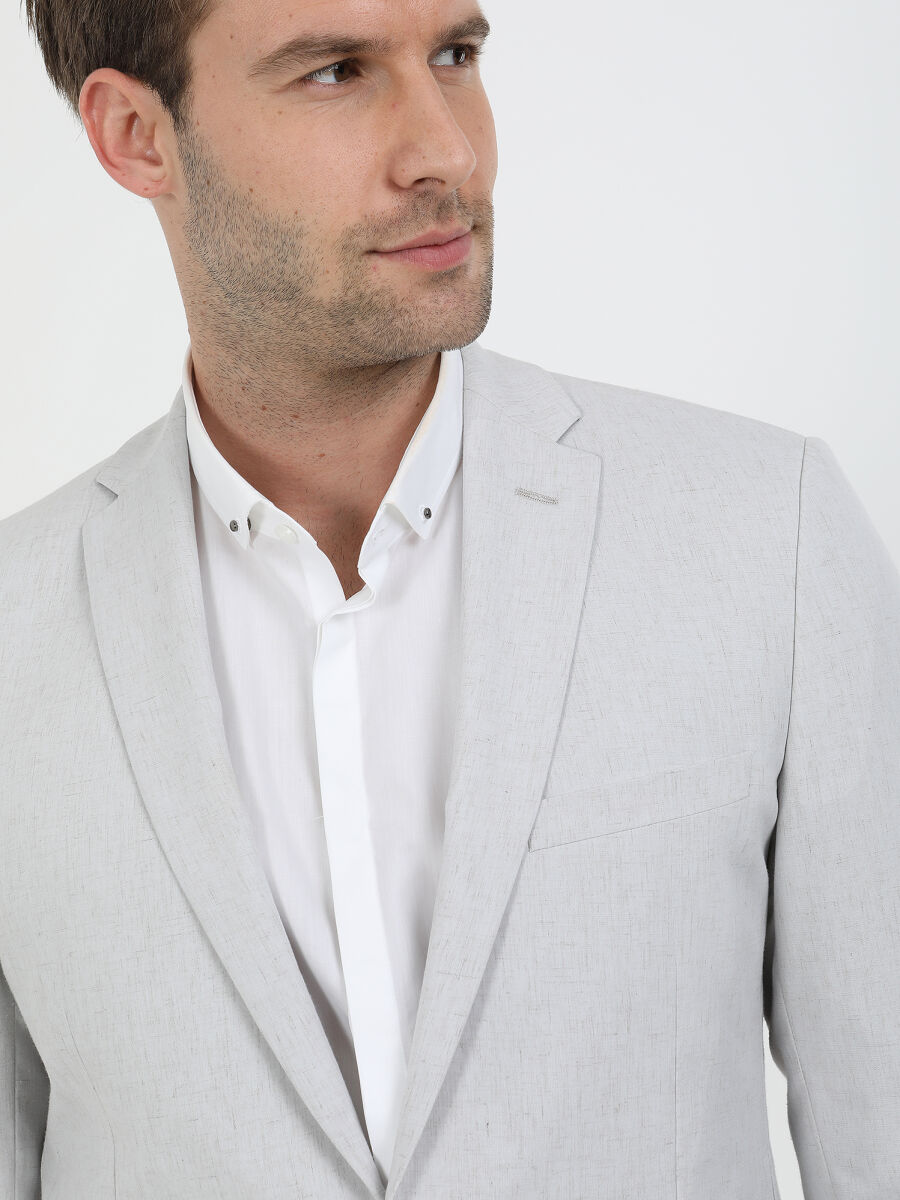 Stone Patterned Slim Fit Linen Blended Suit - 4