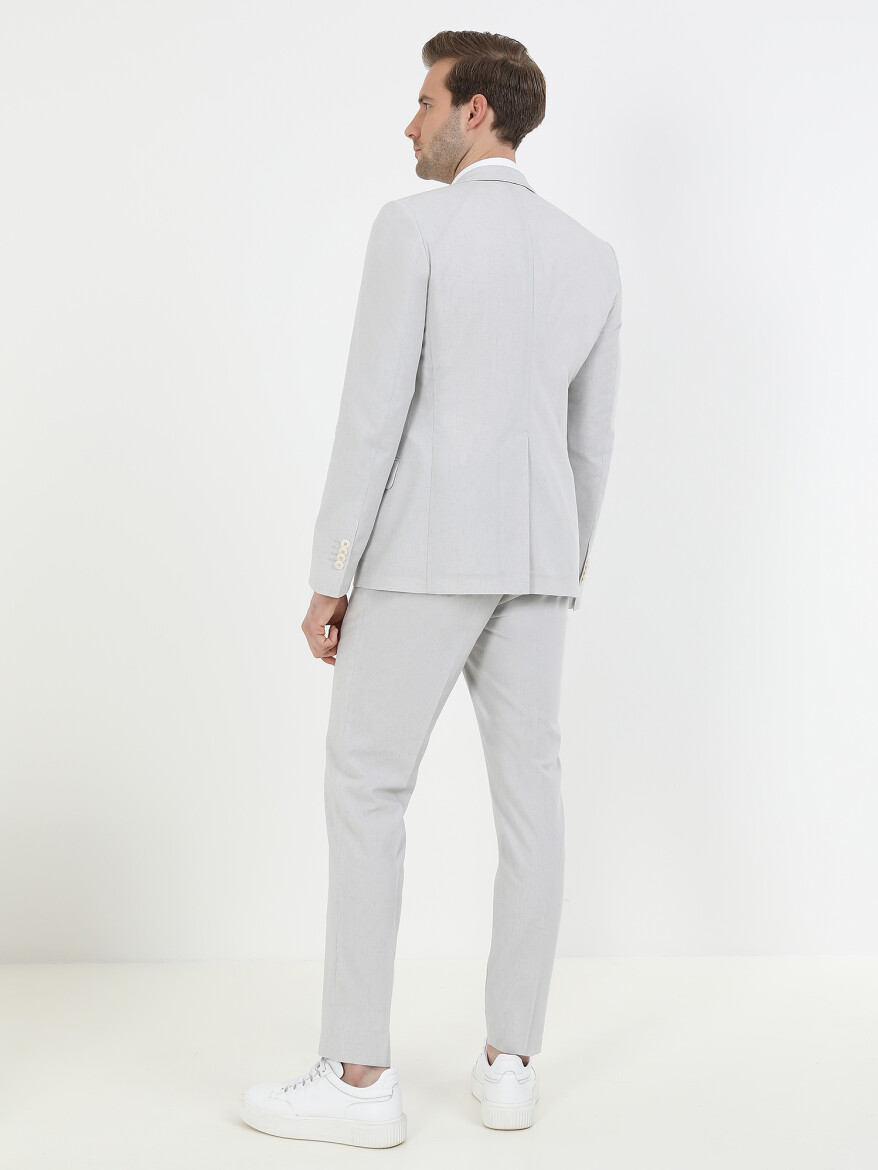 Stone Patterned Slim Fit Linen Blended Suit - 5