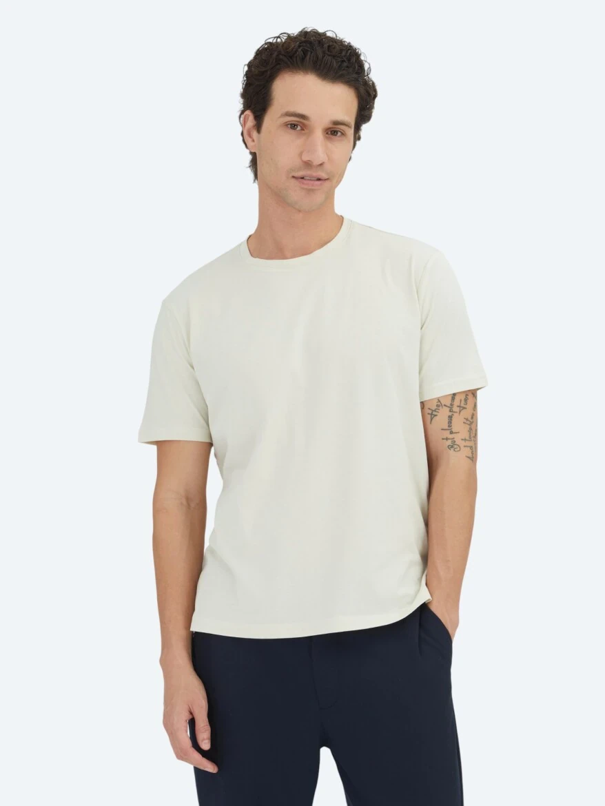 Stone Plain Crew Neck 100% Cotton T-Shirt - 1