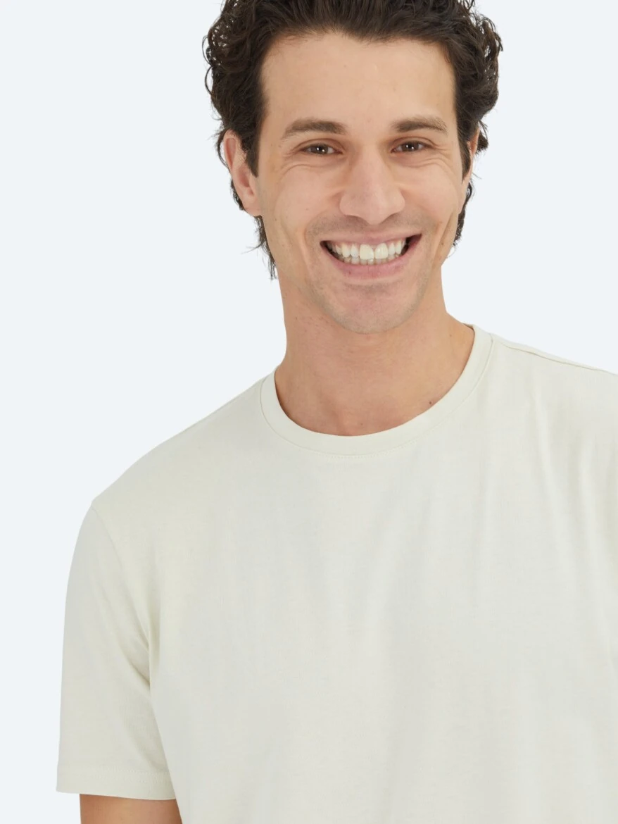 Stone Plain Crew Neck 100% Cotton T-Shirt - 3