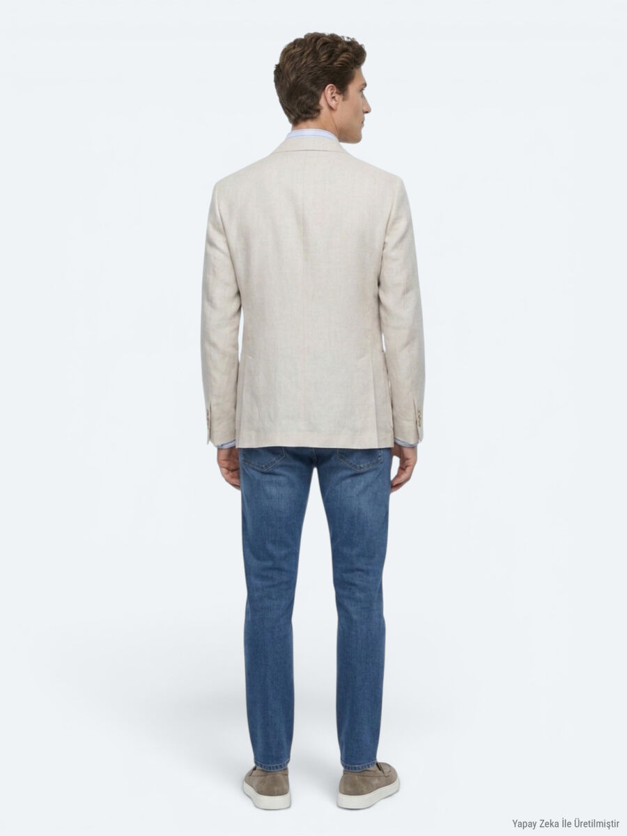 Stone Plain Modern Fit 100% Linen Jacket - 5