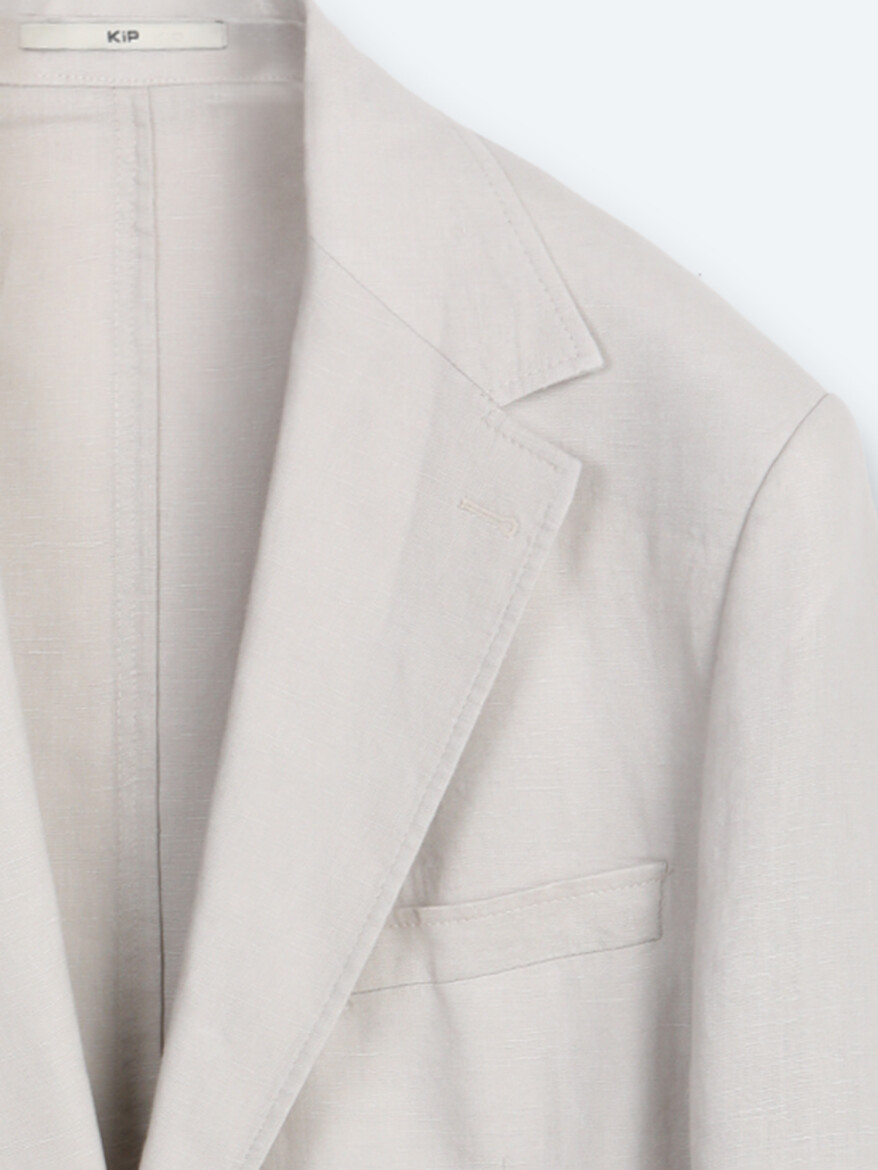 Stone Plain Modern Fit 100% Linen Jacket - 7