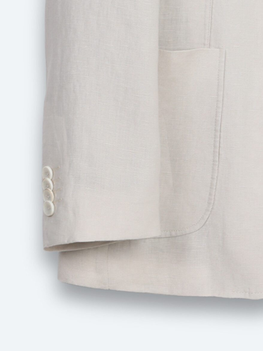 Stone Plain Modern Fit 100% Linen Jacket - 8