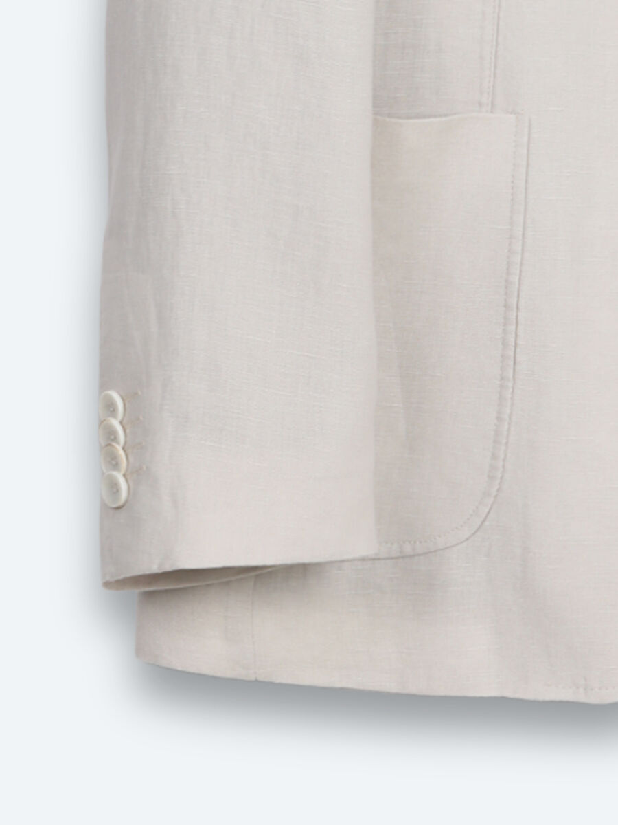 Stone Plain Modern Fit 100% Linen Jacket - 8