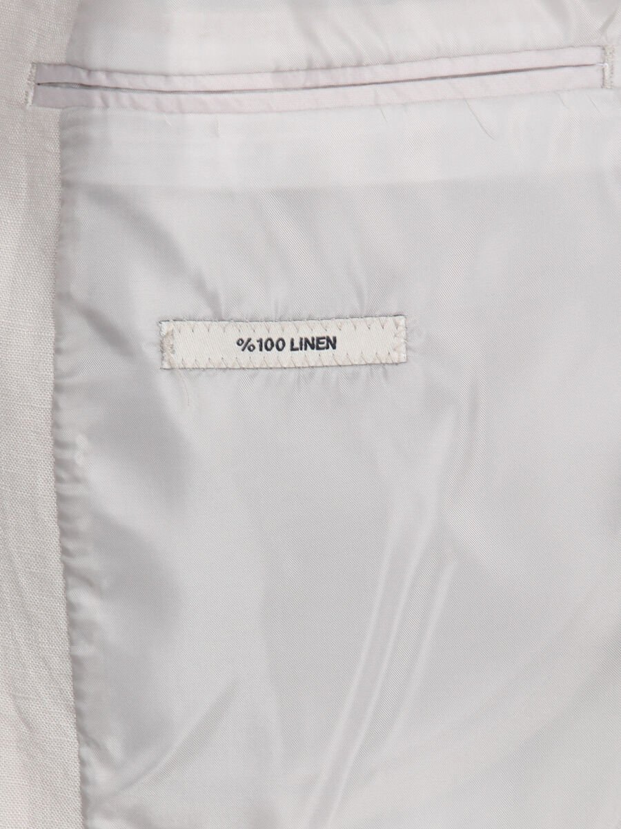 Stone Plain Modern Fit 100% Linen Jacket - 10