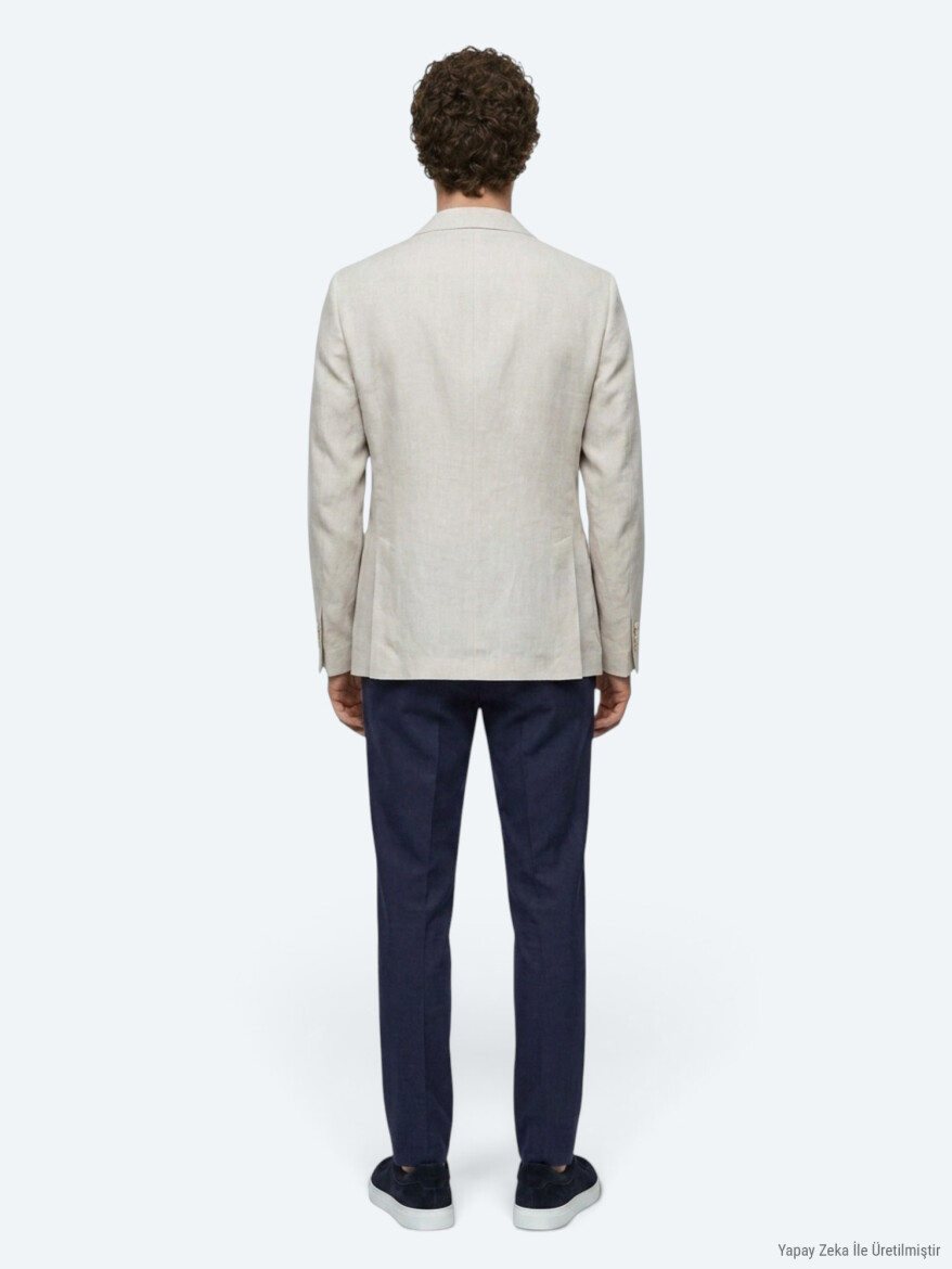 Stone Plain Modern Fit 100% Linen Jacket - 5