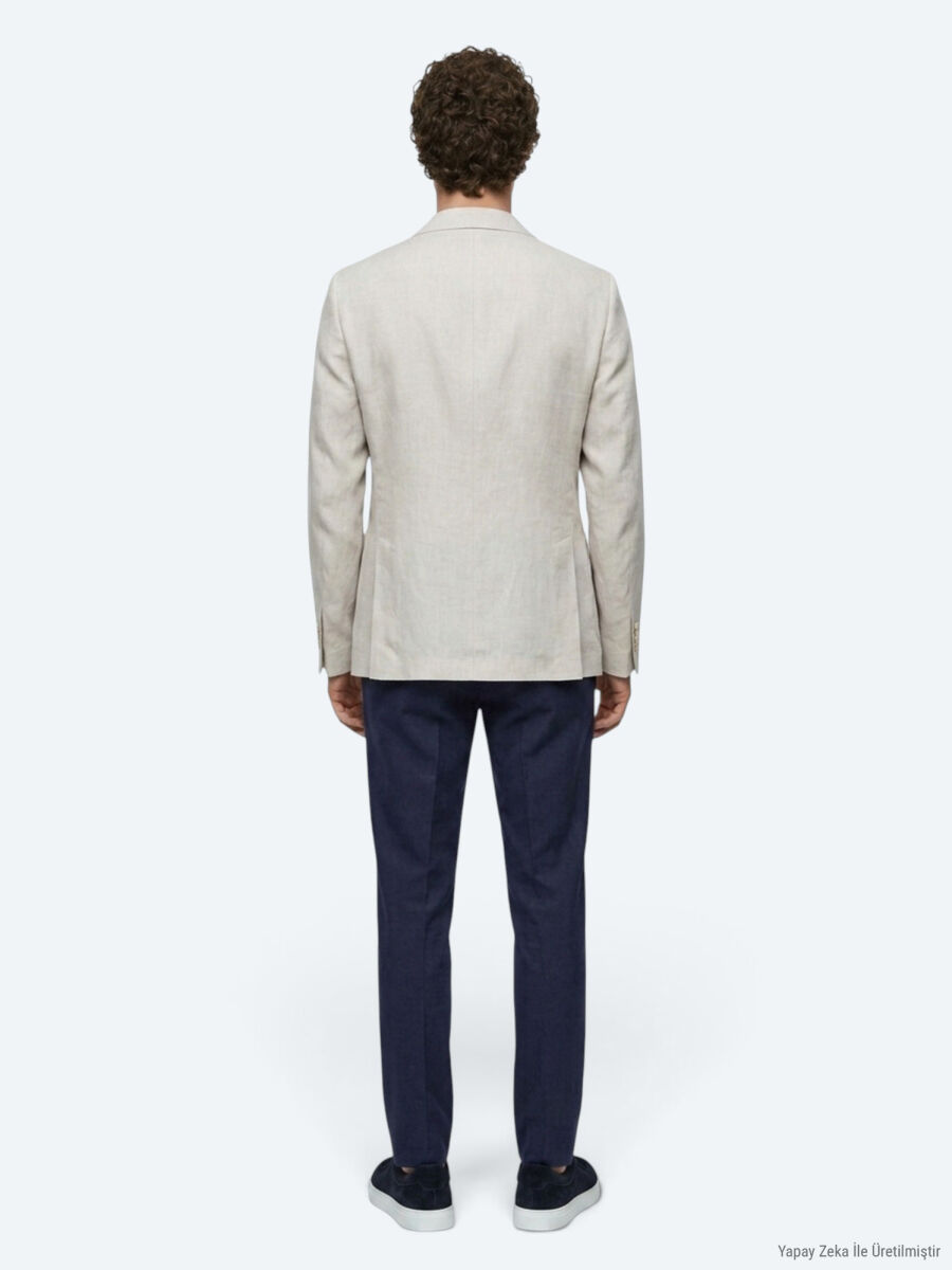 Stone Plain Modern Fit 100% Linen Jacket - 5