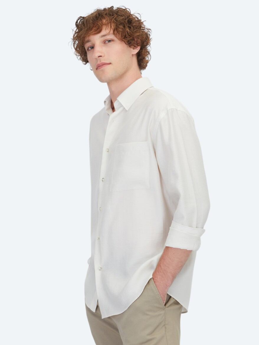 Stone Plain Oversize Fit Long Weaving Casual Shirt - 3