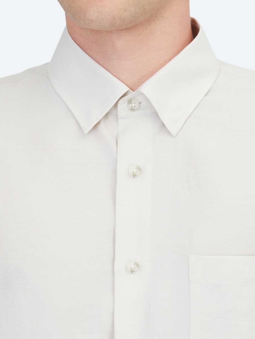 Stone Plain Oversize Fit Long Weaving Casual Shirt - 5