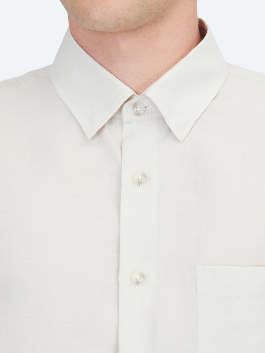 Stone Plain Oversize Fit Long Weaving Casual Shirt - 5