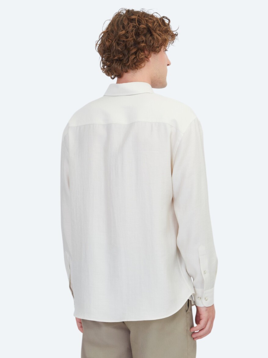 Stone Plain Oversize Fit Long Weaving Casual Shirt - 6