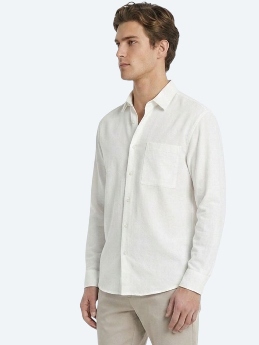 Stone Plain Oversize Fit Long Weaving Casual Shirt - 3