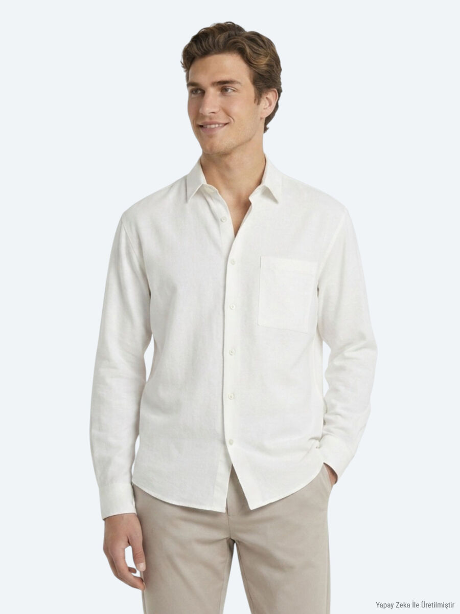 Stone Plain Oversize Fit Long Weaving Casual Shirt - 1