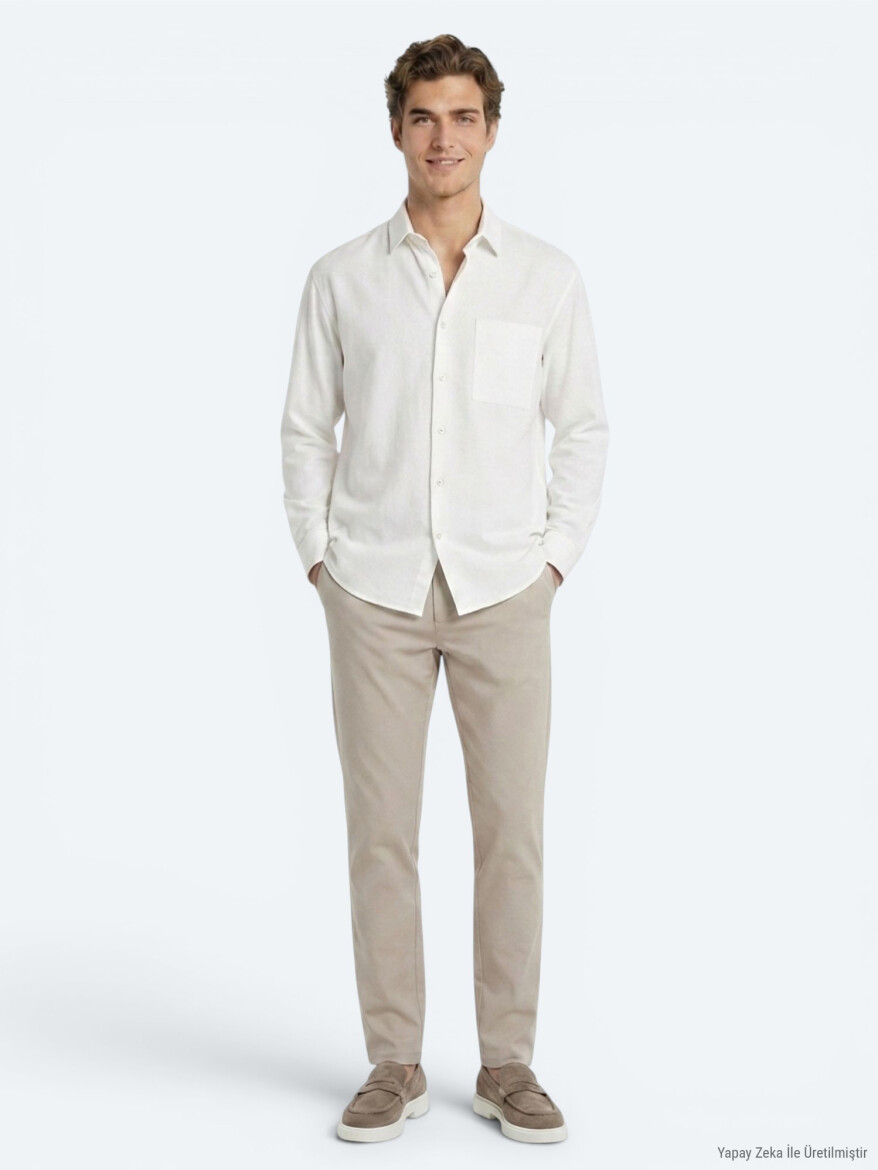 Stone Plain Oversize Fit Long Weaving Casual Shirt - 2