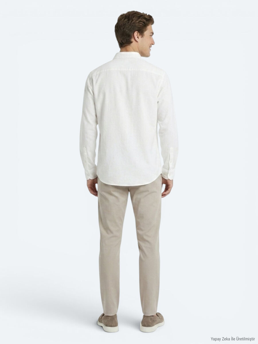 Stone Plain Oversize Fit Long Weaving Casual Shirt - 4