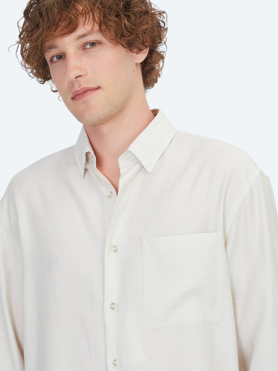 Stone Plain Oversize Fit Weaving Casual Shirt - 4