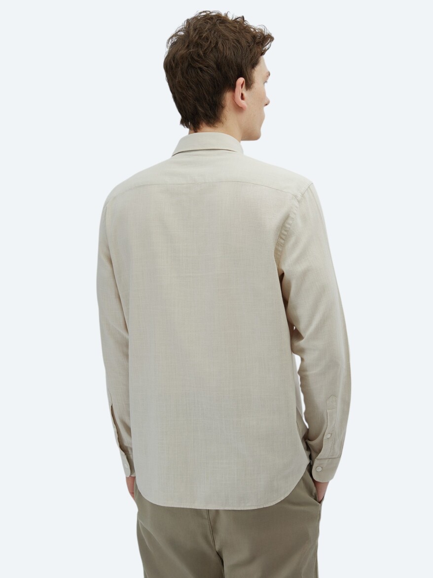 Stone Plain Regular Fit Long Weaving Casual 100% Cotton Shirt - 6