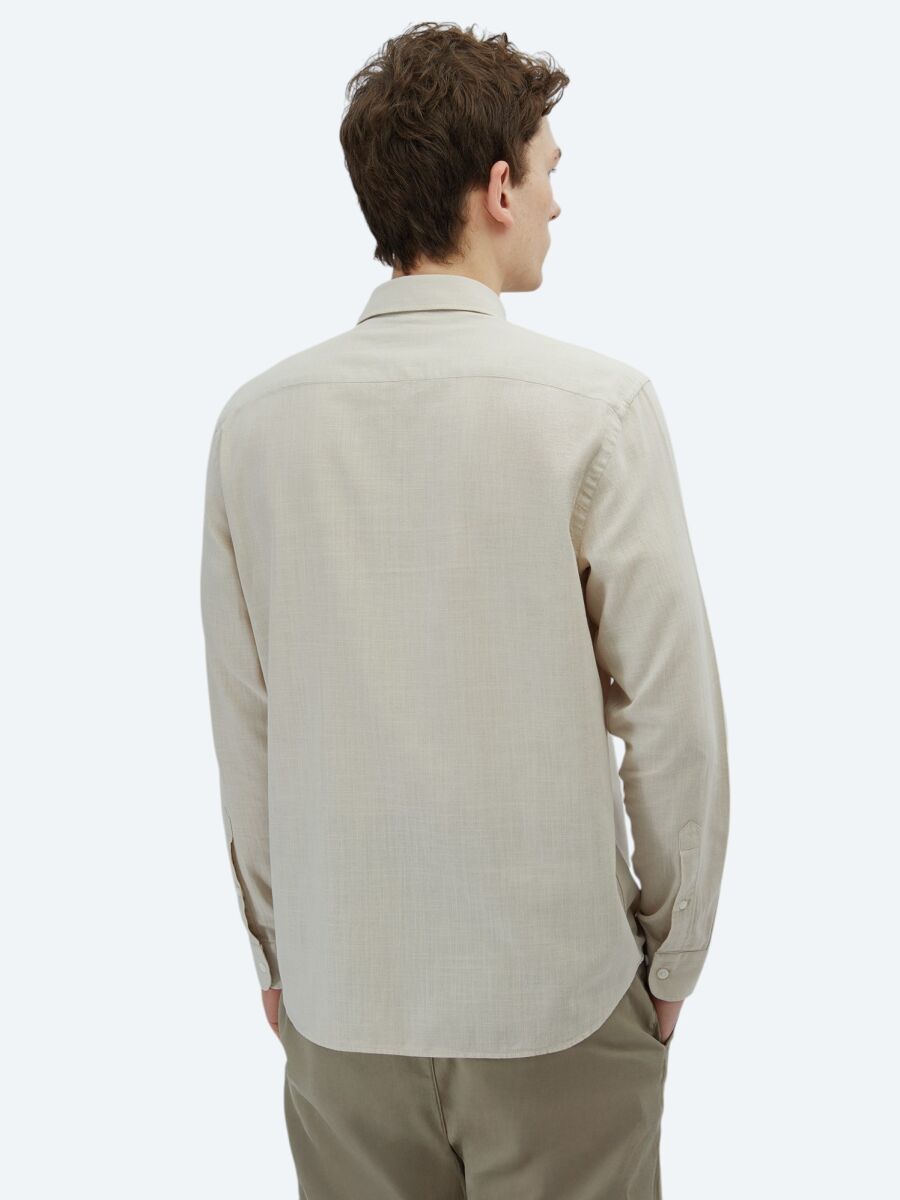 Stone Plain Regular Fit Long Weaving Casual 100% Cotton Shirt - 6