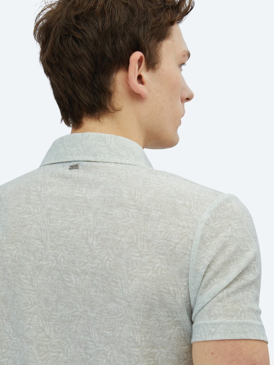 Stone Printed Polo Neck Cotton Blended T-Shirt - 5