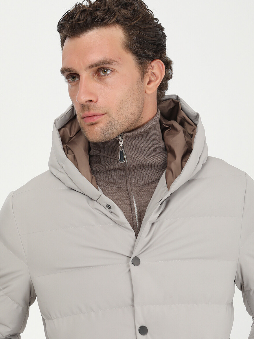 Stone Regular Fit Hooded Casual Weaving Coat - 4