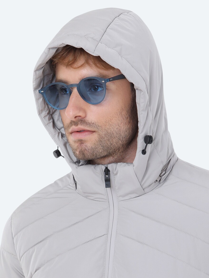 Stone Regular Fit Hooded Casual Weaving Coat - 4