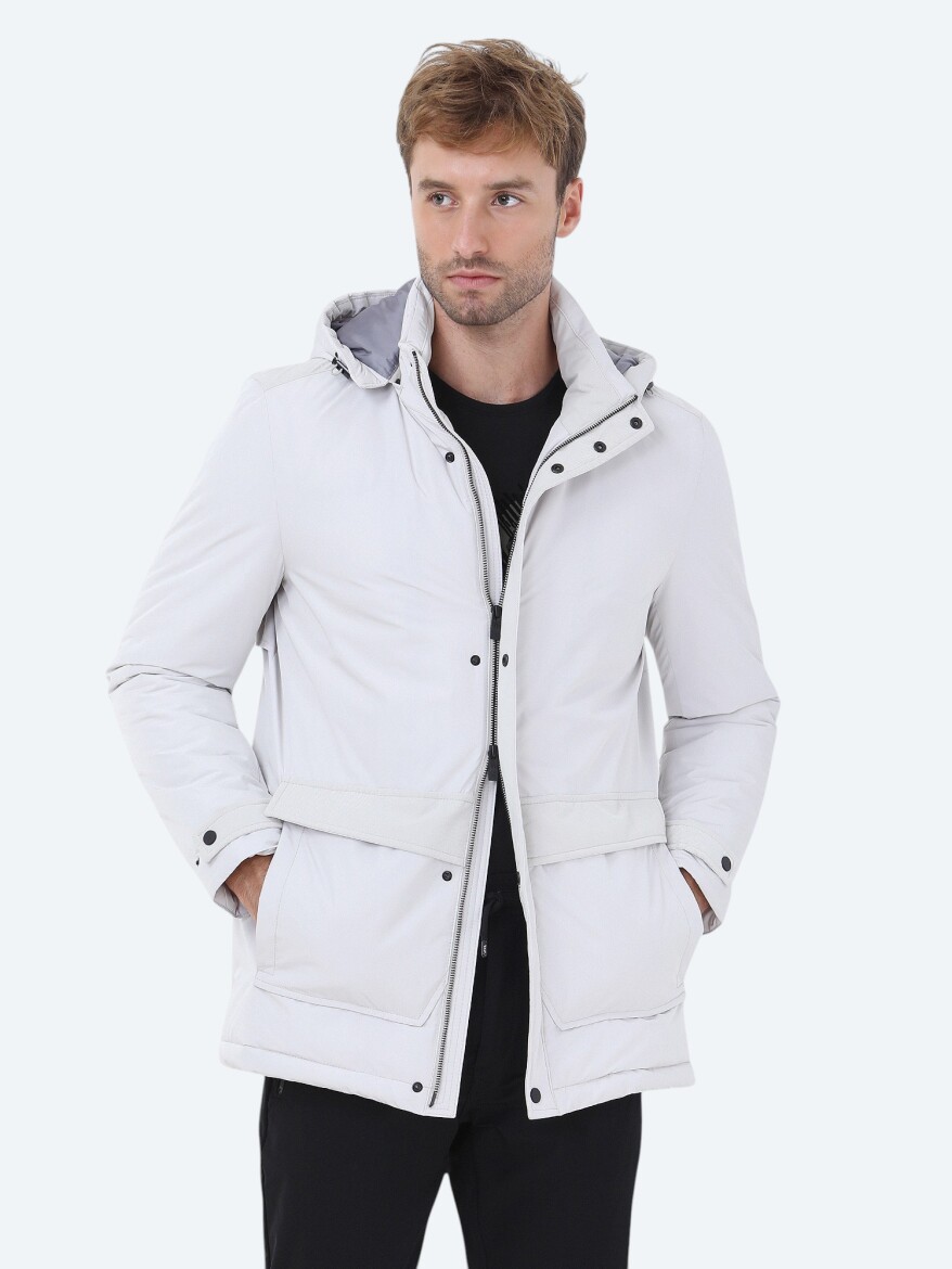 Stone Regular Fit Hooded Casual Weaving Coat - KİP