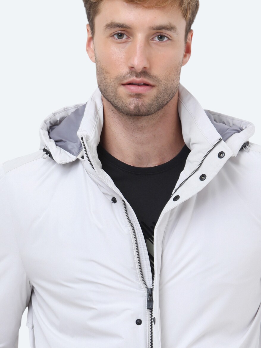 Stone Regular Fit Hooded Casual Weaving Coat - 3