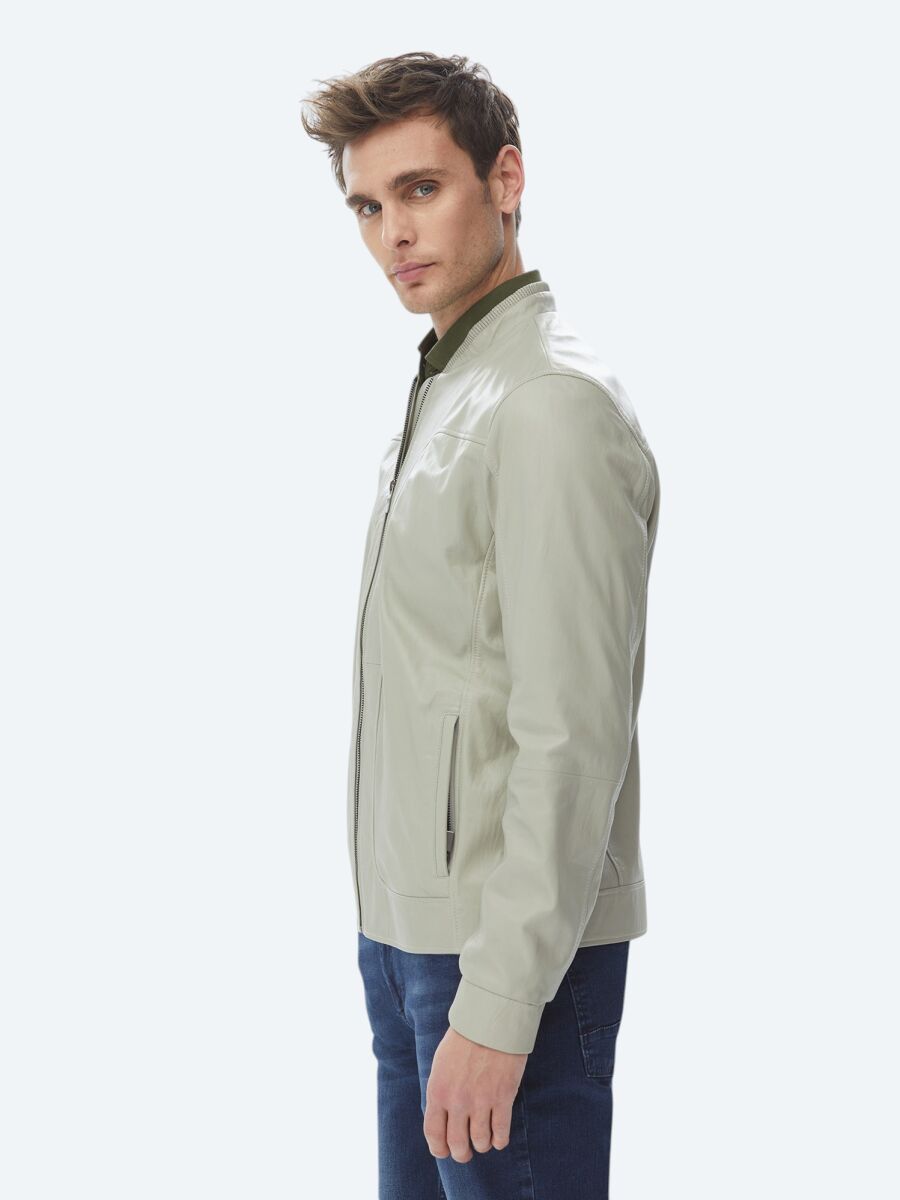 Stone Regular Fit Smart Casual Sheep Leather Leather Coat - 6