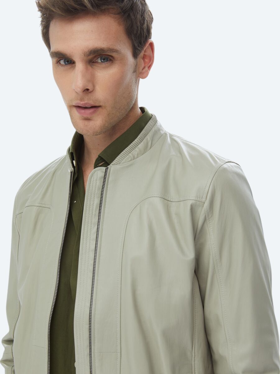 Stone Regular Fit Smart Casual Sheep Leather Leather Coat - 7