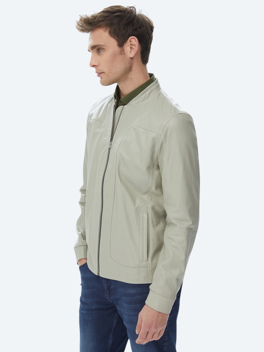 Stone Regular Fit Smart Casual Sheep Leather Leather Coat - 10