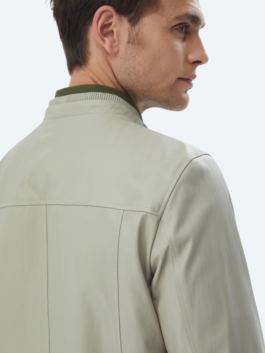 Stone Regular Fit Smart Casual Sheep Leather Leather Coat - 11