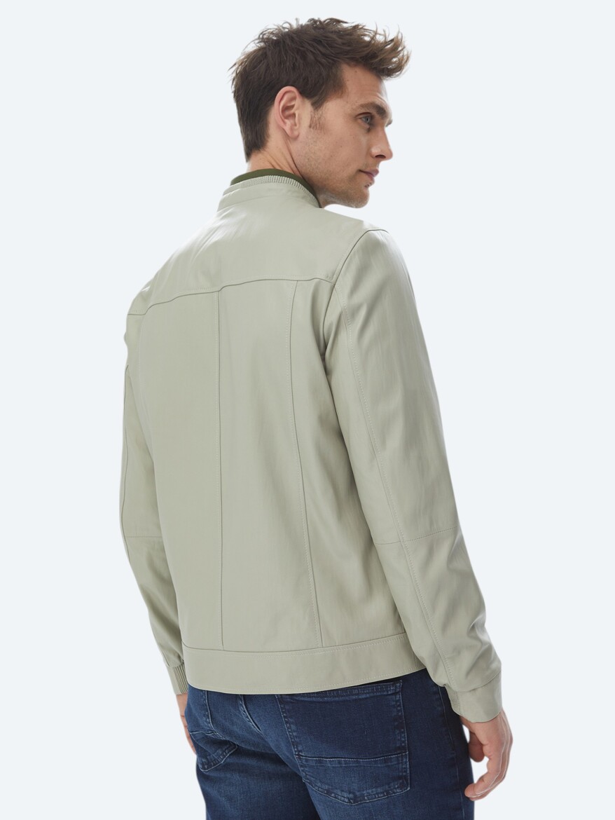 Stone Regular Fit Smart Casual Sheep Leather Leather Coat - 12