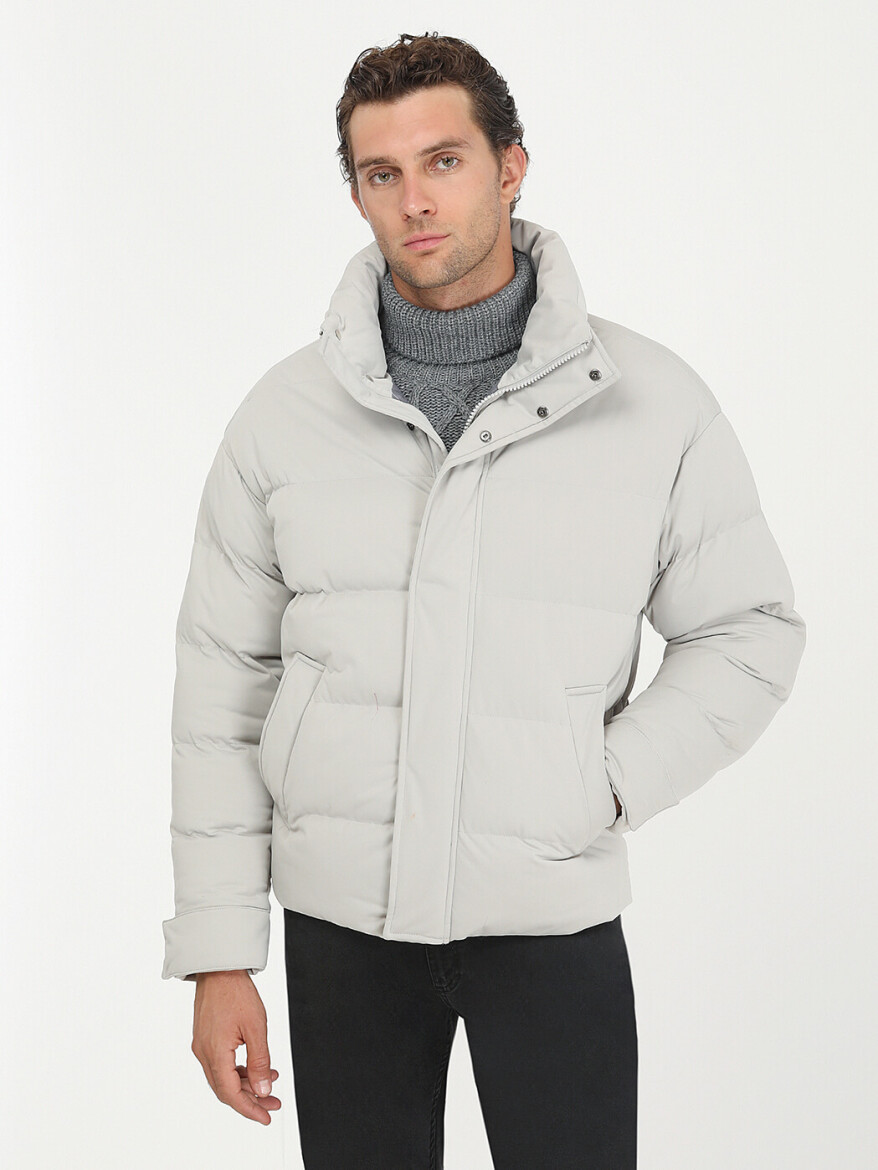 Stone Regular Fit Turtleneck Casual Weaving Coat - 1