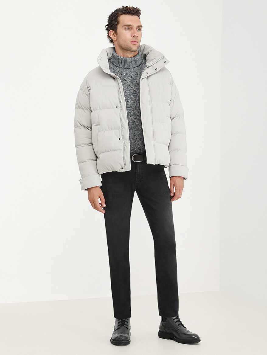 Stone Regular Fit Turtleneck Casual Weaving Coat - 3