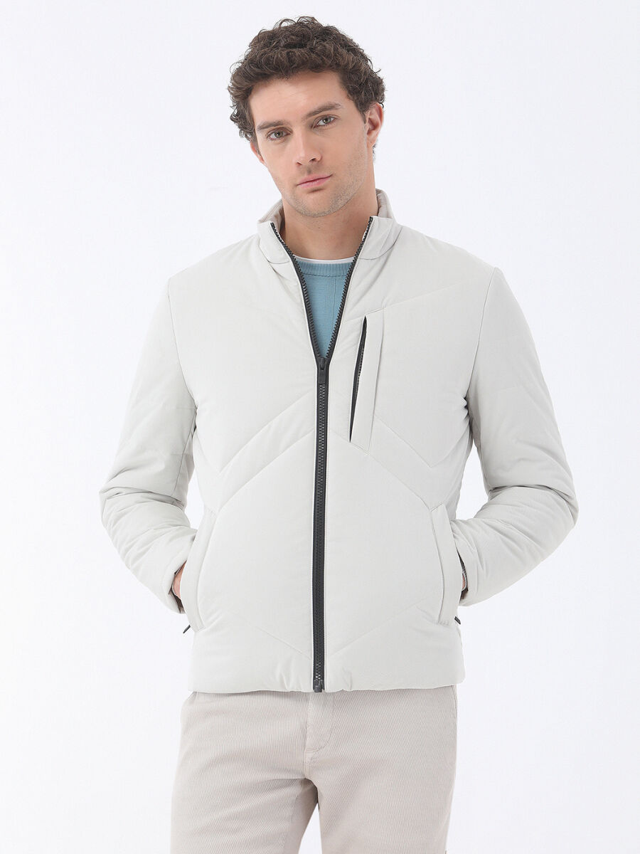 Stone Regular Fit Turtleneck Casual Weaving Coat - 3