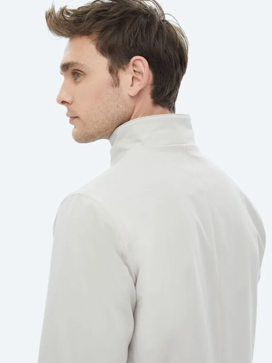 Stone Regular Fit Turtleneck Casual Weaving Double-Sided Rain Coat - 16