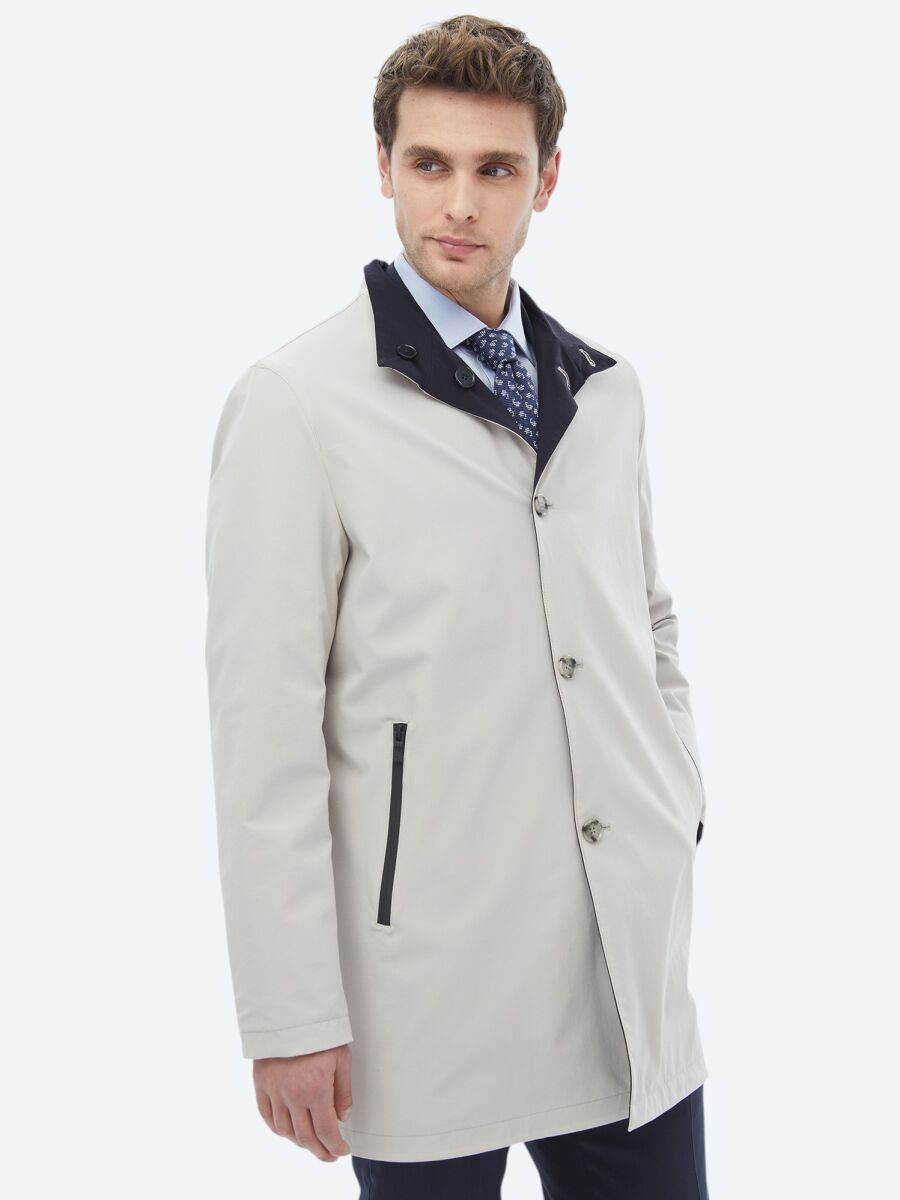 Stone Regular Fit Turtleneck Casual Weaving Double-Sided Rain Coat - 3