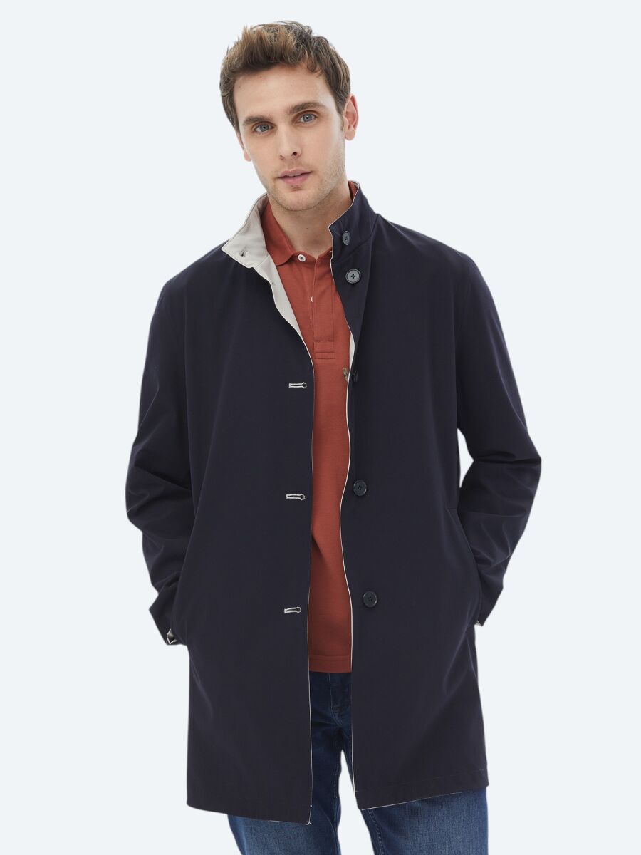 Stone Regular Fit Turtleneck Casual Weaving Double-Sided Rain Coat - 8