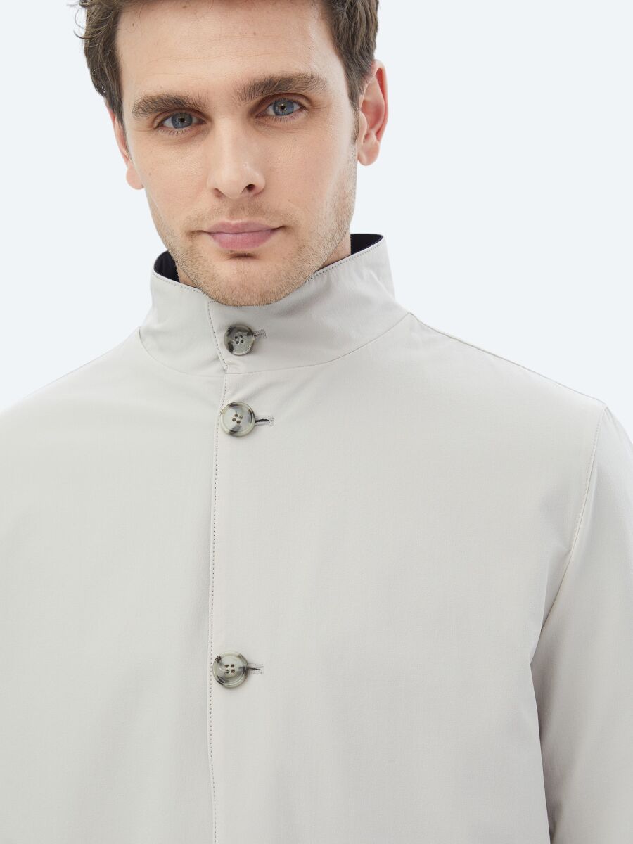 Stone Regular Fit Turtleneck Casual Weaving Double-Sided Rain Coat - 9