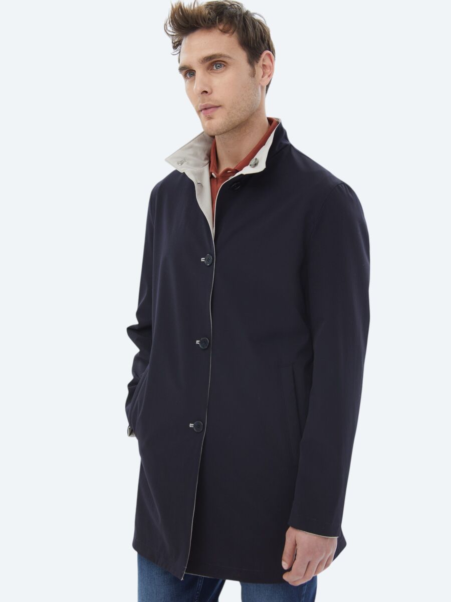 Stone Regular Fit Turtleneck Casual Weaving Double-Sided Rain Coat - 11